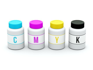 CMYK paint bottles