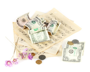 notes with money isolated on white