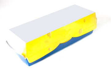 produce of yellow and blue paper box