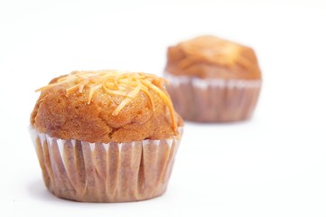banana cup cake isolated on white background