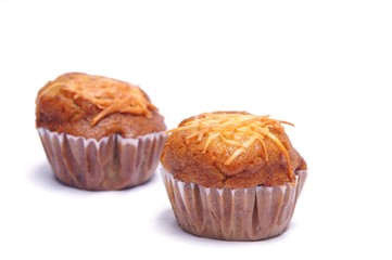 banana cup cake isolated on white background
