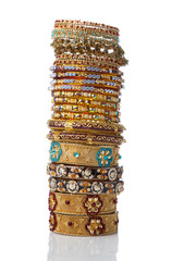 collection of bangle placed one top other