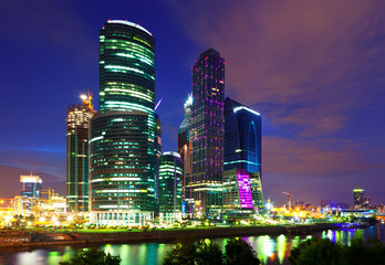 Moscow business centre  in night