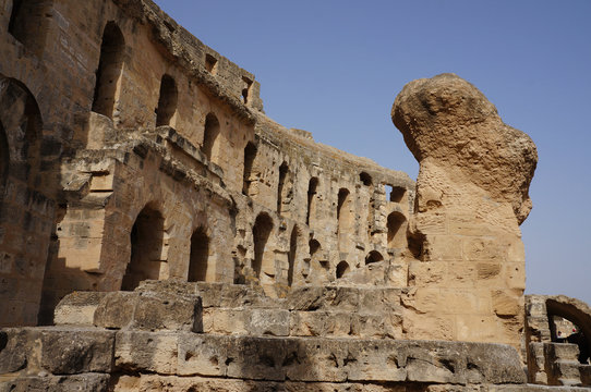 The stone arches of the amphitheater of El Djem in Tunisia