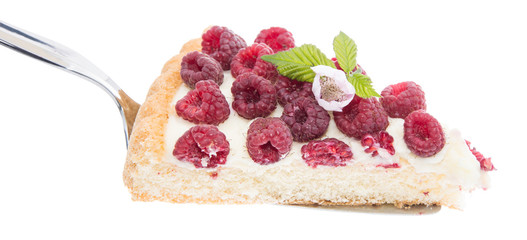 Raspberry Tart on lifter against white