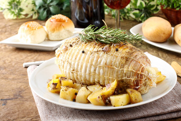 Chicken roll stuffed  with baked potatoes