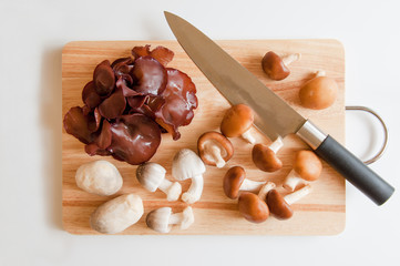 Mushrooms on a board