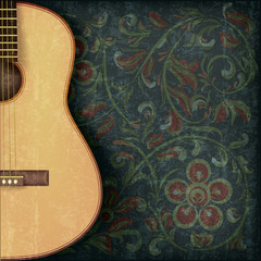 grunge music background with guitar and floral ornament - 44571080