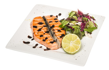 savory fish portion : roasted norwegian salmon fillet garnished
