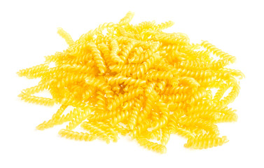 pile of fusilli pasta close up on wood background