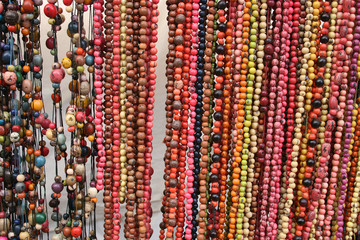 Colorful Strands of Tagua Beads at the Otavalo Market