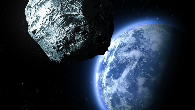 asteroid flies to the Earth, 3d animation