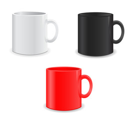 vector illustration of blank white, black and red cups