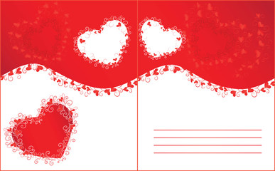 Wedding invitation with red hearts and curls