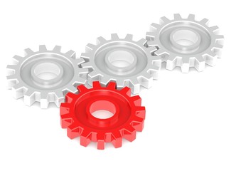 Gears Turning Together, One in Red