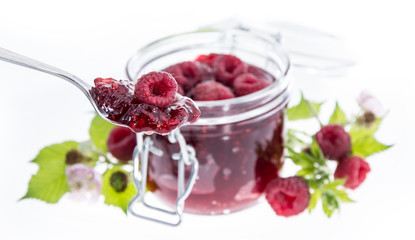 Raspberry Jam with spoon in front