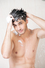 Handsome man in shower
