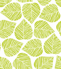 Seamless stylized green leaf pattern. Vector illustration