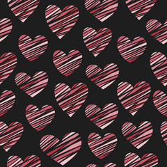 Seamless striped hearts pattern. Vector illustration