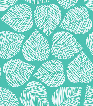 Seamless blue stylized leaf pattern. Vector illustration © magnia