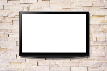 Blank screen LCD tv hanging on a wall - obrazy, fototapety, plakaty