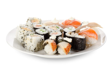 Sushi and rolls in a dishes