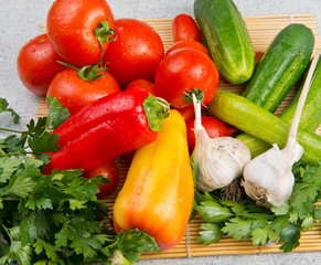vitamin set of vegetables from tomatoes cucumbers parsley pepper