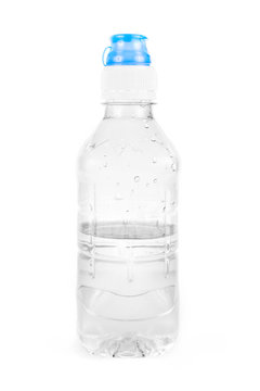 Plastic water bottle over white