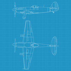 high detailed vector illustration of old military airplane
