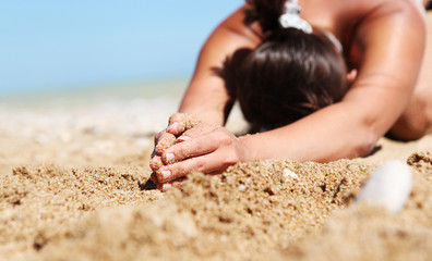 Closeup image  woman in relaxation yoga pose