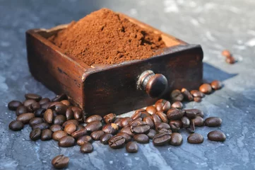 Raamstickers grains de café et café moulu © coco