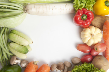 fresh fruits and vegetables isolated on white background