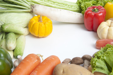 fresh fruits and vegetables isolated on white background