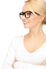 happy and smiling woman in specs