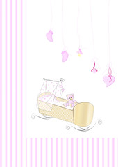 Babykarte mit Wiege in rosa