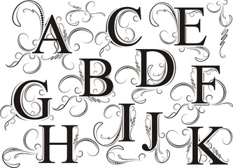 Set of decorative floral letters