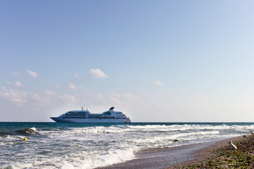 Cruise liner near to the seacoast in Nessebar Bulgaria