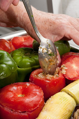 yemista - traditional greek dish part 9 - adding the stuffing