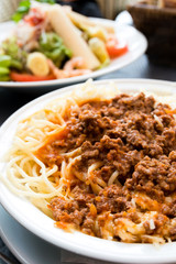 tasty pasta-Italian meat sauce pasta on the table