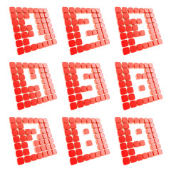 Number symbol plates made of red cubes isolated