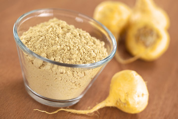 Maca powder (flour) with maca roots or Peruvian ginseng