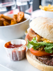 Cheese burger - American cheese burger with fresh salad