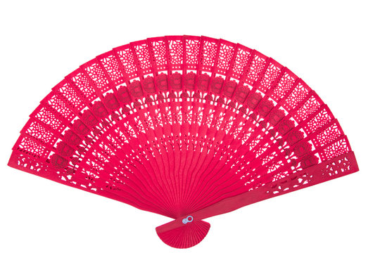 Wooden oriental chinese fan isolated on white background