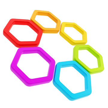 Six part composition made of hexagon segments isolated