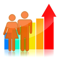 People and statistical graph with upward arrow