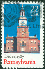 Stamp printed in USA shows old Building