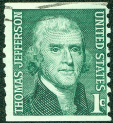 stamp shows image portrait Thomas Jefferson