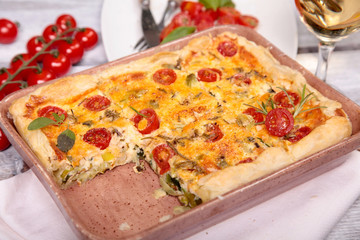 Tarte mit Lauch,Tomaten und Käse