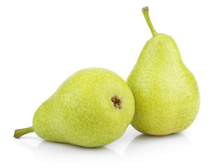 Green yellow pears on white