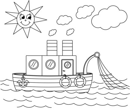 coloring book with ship - vector illustration